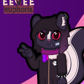 A punky gothic skunk gives you a slanted peace sign! 