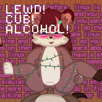 an otter is laying on the floor, right next to what appears to be a fi... (continued inside the page)
It also has the following text:
LEWD!
CUB!
ALCOHOL!
 