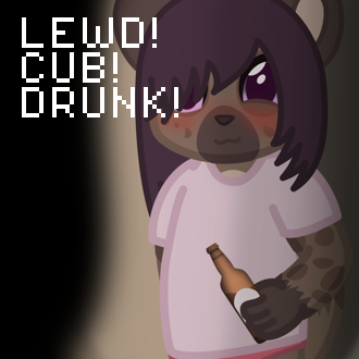 A clothed hyena is approached by a shadowy figure, the yeen is holding... (continued inside the page)
It also has the following text:
LEWD!
CUB!
DRUNK!
 