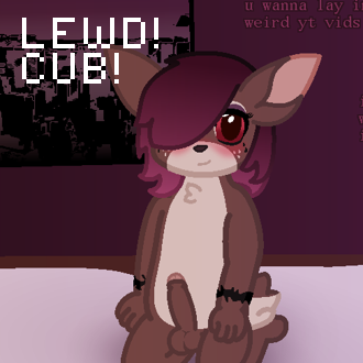 a deer with hair covering her right eye is sitting ontop of her legs o... (continued inside the page)
It also has the following text:
LEWD!
CUB!
 