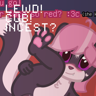 Kirsi is showing off her pussy to the viewer
It also has the following text:
LEWD!
CUB!
INCEST?
 