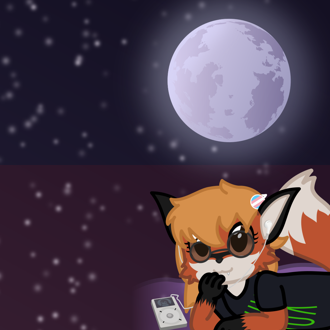 Xenia the Fox is chilling in a weird two-moon space, listening to her ... (continued inside the page) 