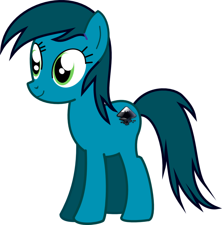 A very cyan horse is looking off with a thousand-yard stare. Their cutie mark is just of the inkscape logo. It's very highly detailed, because I stole it from Wikimedia Commons probably.