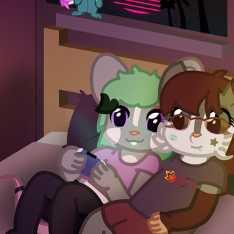 A mouse and an opossum are cuddling in bed, with the mouse using a GBA... (continued inside the page) 