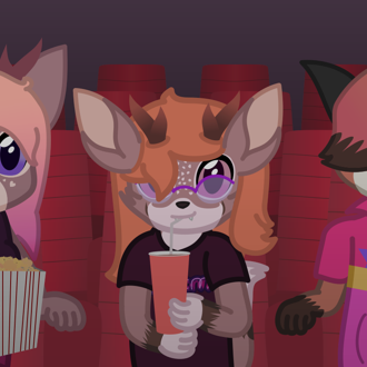 A deer, a deerfox, and a fox are sitting in a theater, all watching a ... (continued inside the page) 