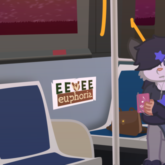 art depicting an anthro opossum sitting on the bus; she has an mp3 pla... (continued inside the page) 