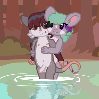a possum and a mouse are in a lake, with the mouse plapping the possum... (continued inside the page)