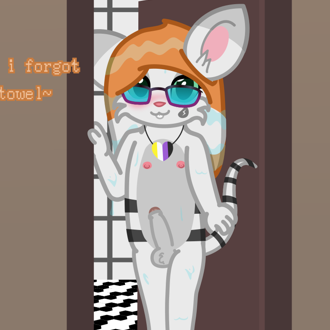 a naked anthro mouse stands in the doorway of a bathroom, very clearly... (continued inside the page)