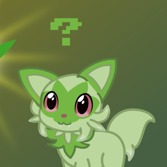 A sprigatito staring at a floating weed. 