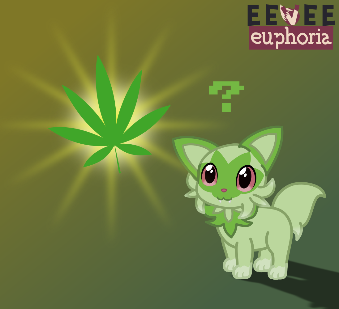 A sprigatito staring at a floating weed.