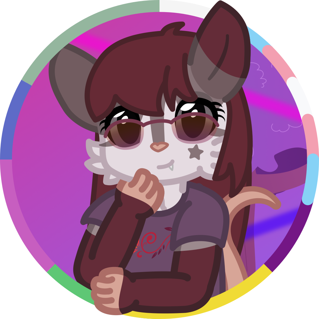 An image of a gay little possum, she's a little timid looking, and has glasses on. Her shirt has a flower design on it.